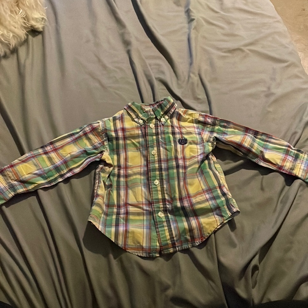 Chaps Plaid Yellow Green Button Down 18m​​​​​​​​​​